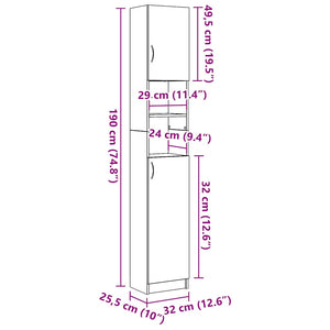 vidaXL Bathroom Cabinet Old Wood 32x25.5x190 cm Engineered Wood