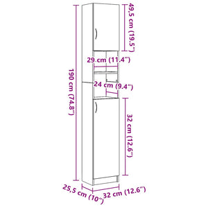 vidaXL Bathroom Cabinet Artisan Oak 32x25.5x190 cm Engineered Wood