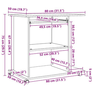 vidaXL Computer Desk Old Wood 80x50x75 cm Engineered Wood