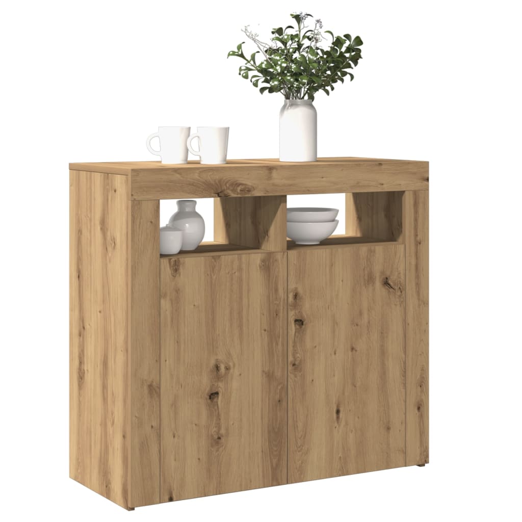 vidaXL Sideboard with LED Lights Artisan Oak 80x35x75 cm Engineered Wood