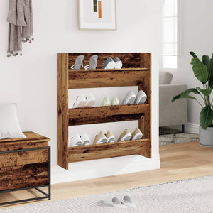 vidaXL Wall Shoe Cabinet Old Wood 80x18x90 cm Engineered Wood