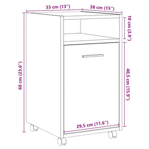 vidaXL Cabinet with Wheels Artisan Oak 33x38x60 cm Engineered Wood