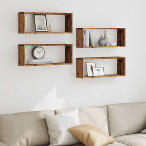 vidaXL Wall Cube Shelves 4 pcs Old Wood 60x15x23 cm Engineered Wood