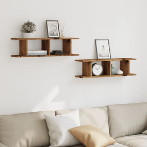 vidaXL Wall Shelves 2 pcs Old Wood 75x18x20 cm Engineered Wood