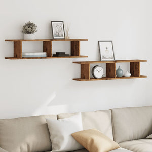 vidaXL Wall Shelves 2 pcs Old Wood 90x18x20 cm Engineered Wood