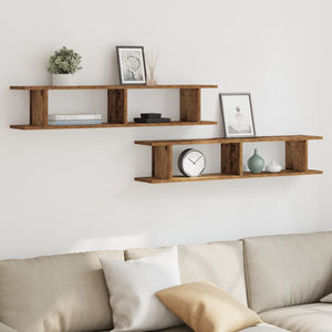 vidaXL Wall Shelves 2 pcs Old Wood 105x18x20 cm Engineered Wood