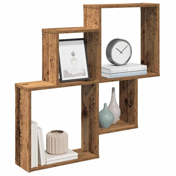 vidaXL Wall Shelf Old Wood 80x15x78.5 cm Engineered Wood