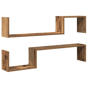 vidaXL Wall Shelves 2 pcs Old Wood 100x15x20 cm Engineered Wood