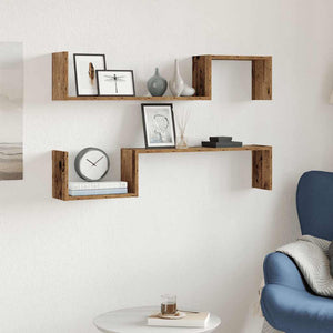 vidaXL Wall Shelves 2 pcs Old Wood 100x15x20 cm Engineered Wood