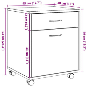 vidaXL Rolling Cabinet Artisan Oak 45x38x54 cm Engineered Wood