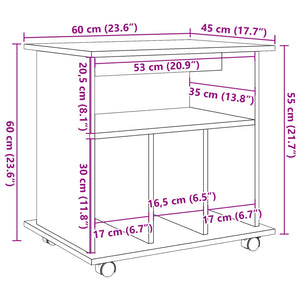 vidaXL Rolling Cabinet Artisan Oak 60x45x60 cm Engineered Wood