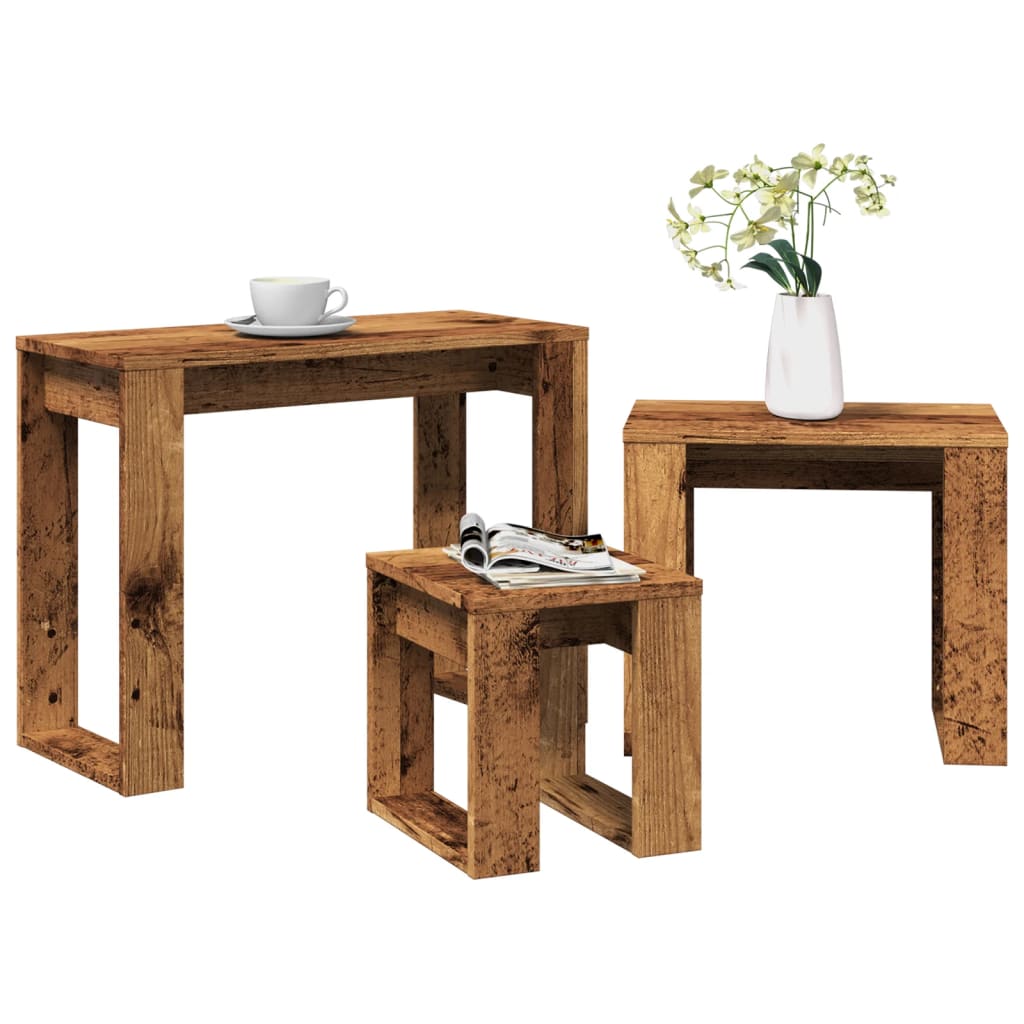 vidaXL Nest of Tables 3 pcs Old Wood Engineered Wood