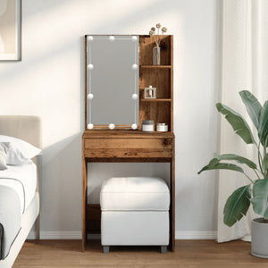 vidaXL Dressing Table with LED Old Wood 60x40x140 cm