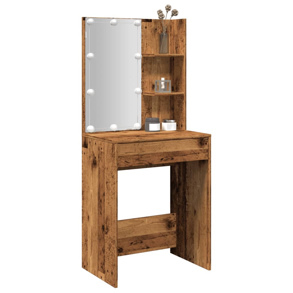 vidaXL Dressing Table with LED Old Wood 60x40x140 cm