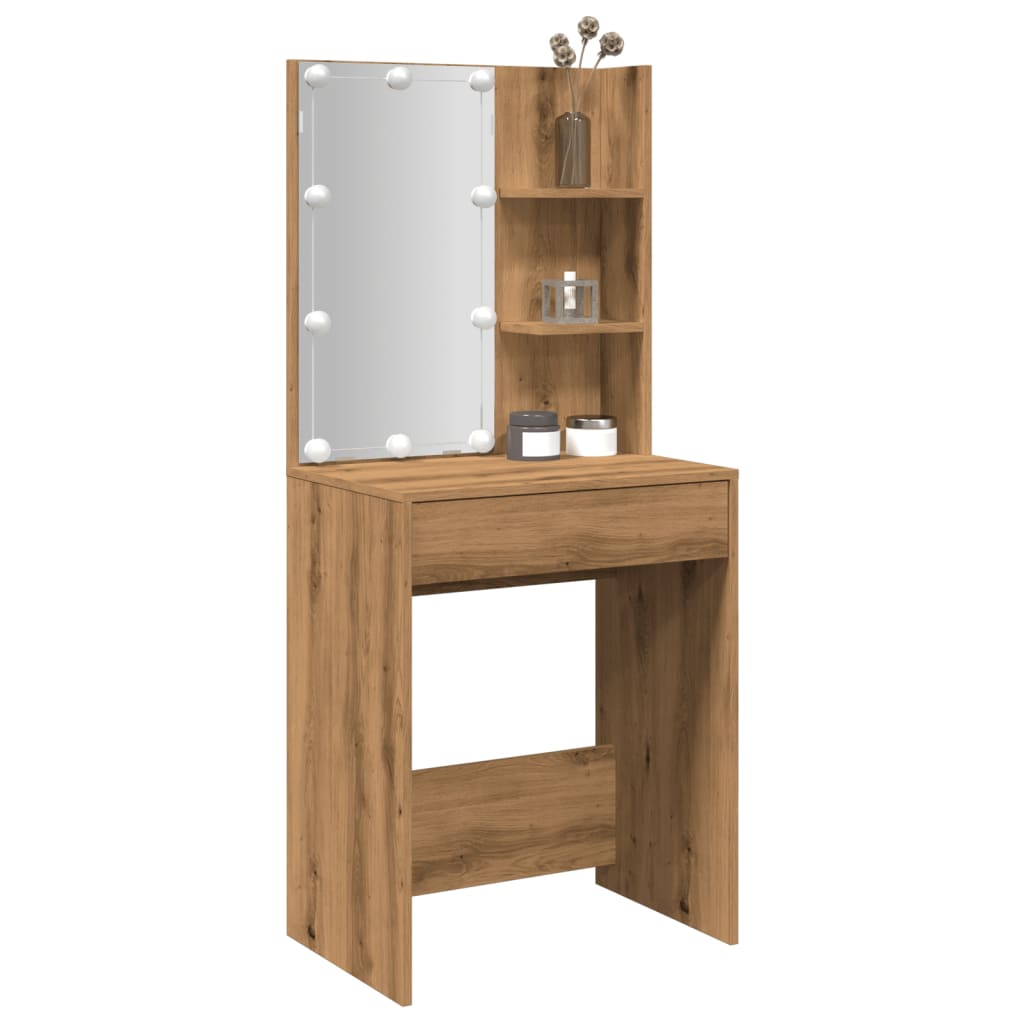 vidaXL Dressing Table with LED Artisan Oak 60x40x140 cm