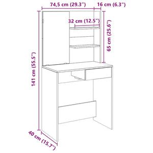 vidaXL Dressing Table with Mirror Old Wood 74.5x40x141 cm