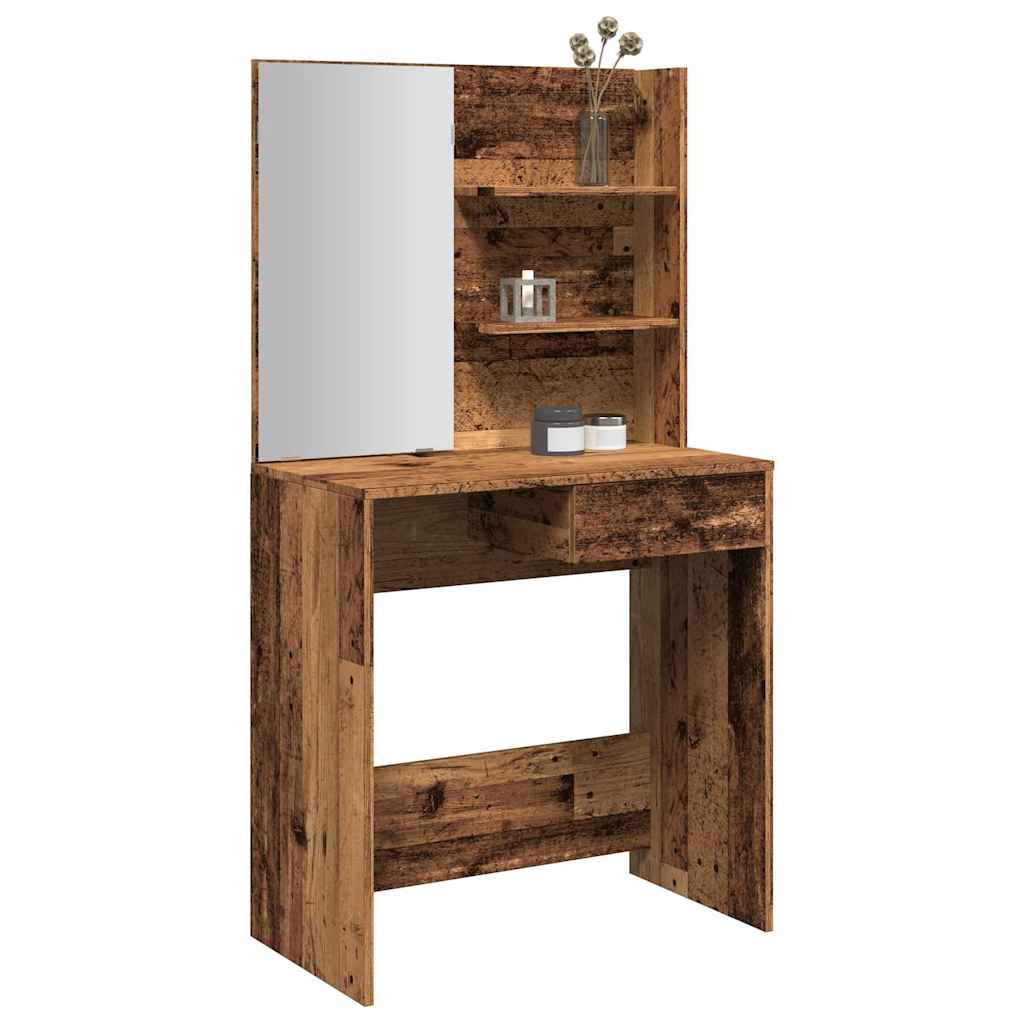 vidaXL Dressing Table with Mirror Old Wood 74.5x40x141 cm