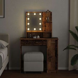 vidaXL Dressing Table with LED Old Wood 86.5x35x136 cm