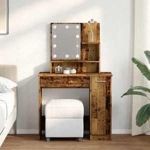 vidaXL Dressing Table with LED Old Wood 86.5x35x136 cm