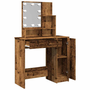 vidaXL Dressing Table with LED Old Wood 86.5x35x136 cm