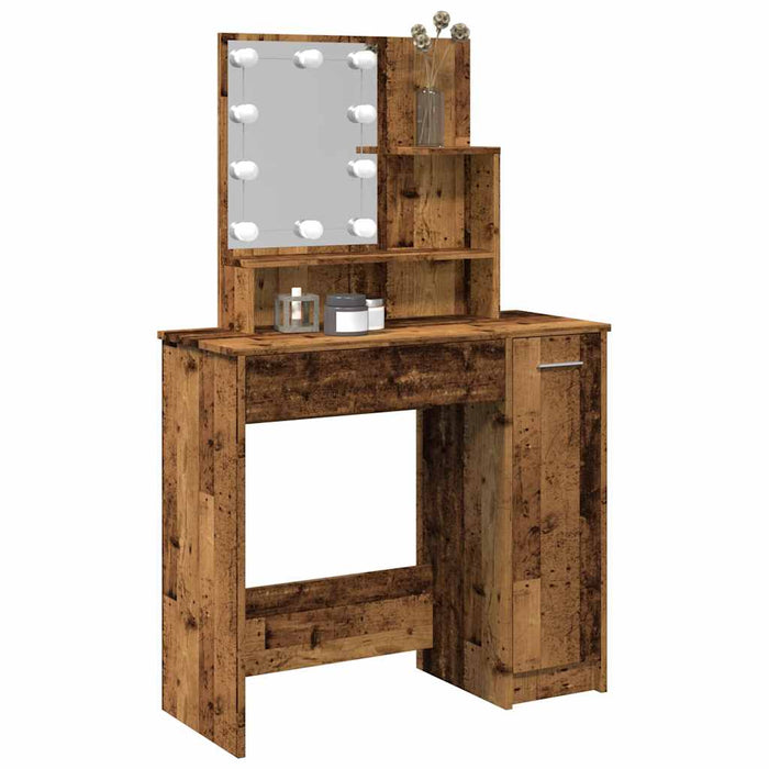 vidaXL Dressing Table with LED Old Wood 86.5x35x136 cm