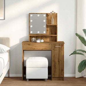 vidaXL Dressing Table with LED Artisan Oak 86.5x35x136 cm