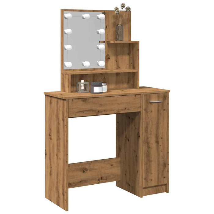 vidaXL Dressing Table with LED Artisan Oak 86.5x35x136 cm