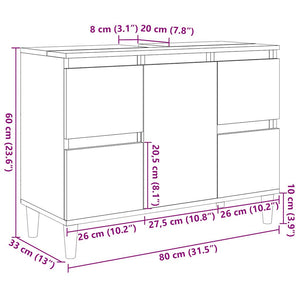 vidaXL Sink Cabinet Old Wood 80x33x60 cm Engineered Wood