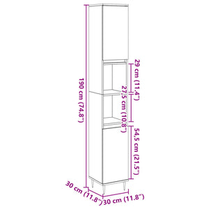 vidaXL Bathroom Cabinet Old Wood 30x30x190 cm Engineered Wood