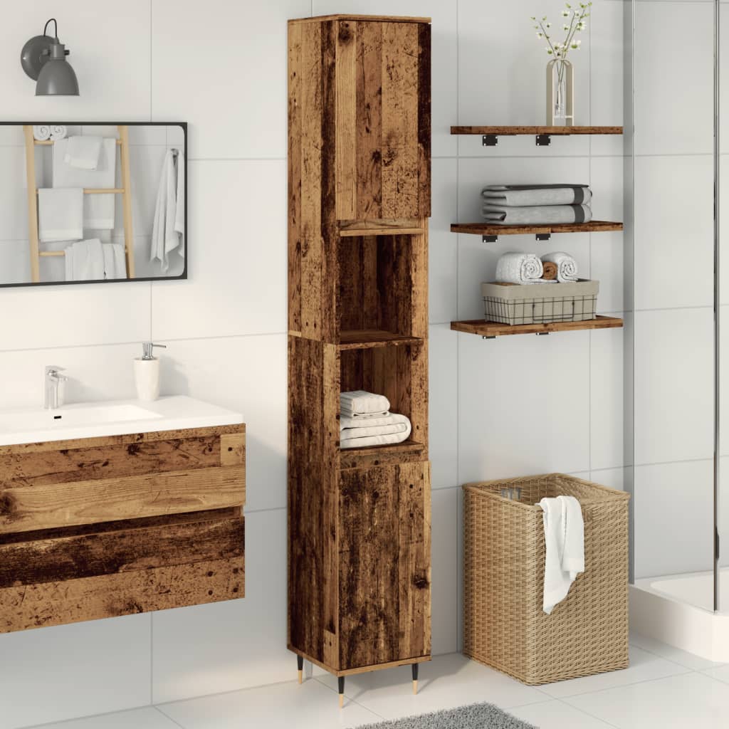 vidaXL Bathroom Cabinet Old Wood 30x30x190 cm Engineered Wood