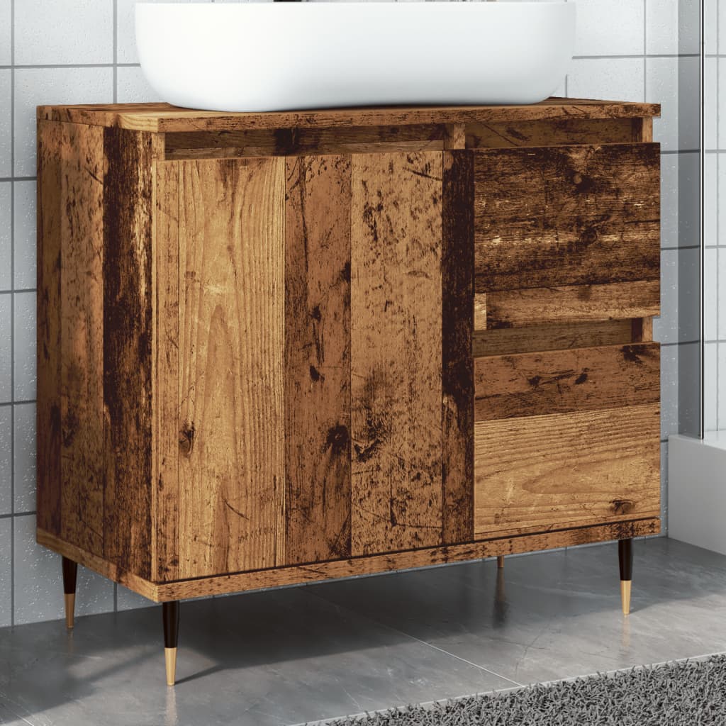 vidaXL Bathroom Cabinet Old Wood 65x33x60 cm Engineered Wood