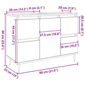 vidaXL Bathroom Cabinet Concrete Grey 80x33x60 cm Engineered Wood