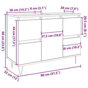 vidaXL Bathroom Cabinet Concrete Grey 80x33x60 cm Engineered Wood