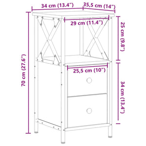 vidaXL Bedside Cabinet Old Wood 34x35.5x70 cm Engineered Wood