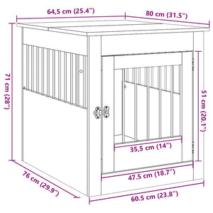 vidaXL Dog Crate Furniture Old Wood 64.5x80x71 cm Engineered Wood