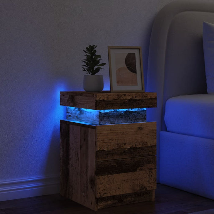 vidaXL Bedside Cabinet with LED Old Wood 35x39x55 cm Engineered Wood