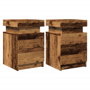 vidaXL Bedside Cabinets with LED 2 pcs Old Wood 35x39x55 cm Engineered Wood