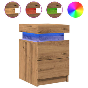 vidaXL Bedside Cabinet with LED Artisian Oak 35x39x55 cm Engineered Wood