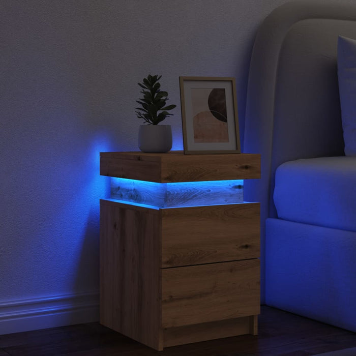 vidaXL Bedside Cabinet with LED Artisian Oak 35x39x55 cm Engineered Wood