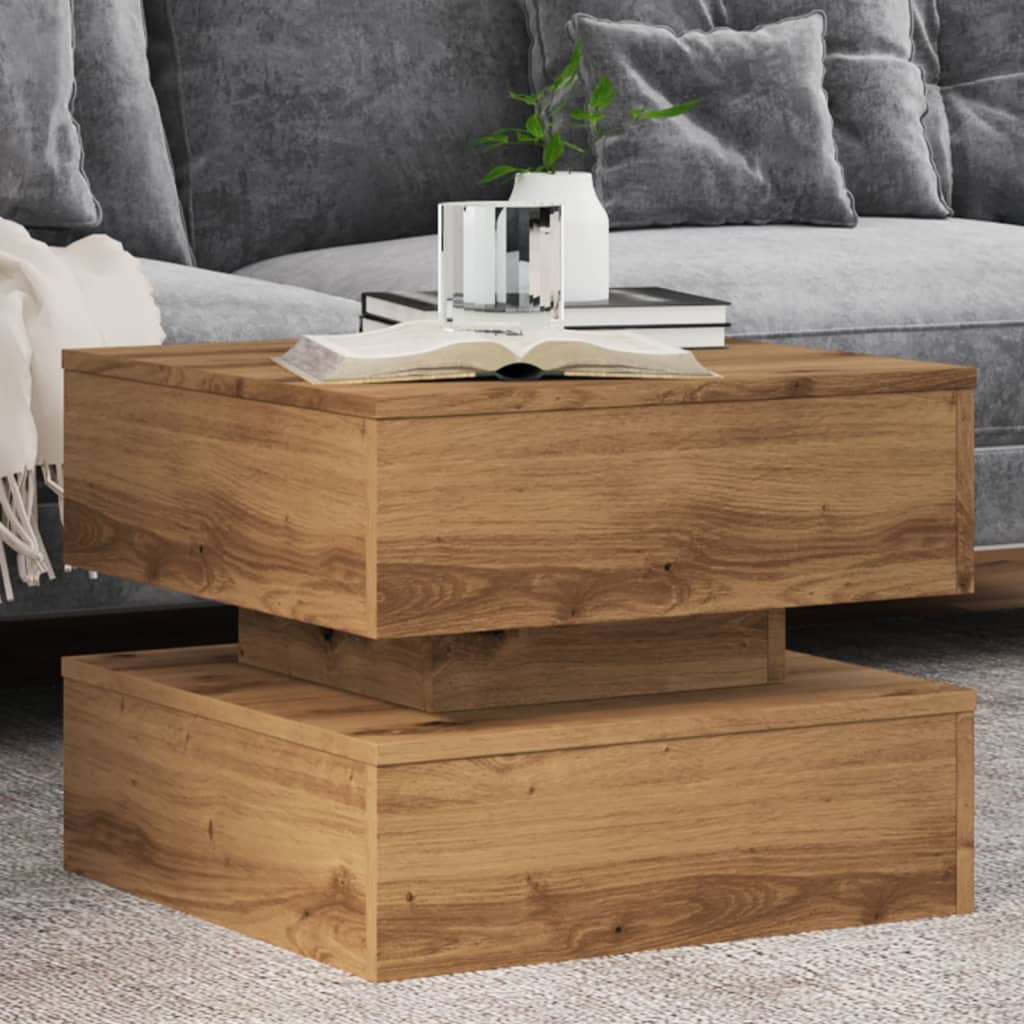 vidaXL Coffee Table with LED Lights Artisian Oak 50x50x40 cm