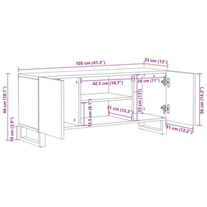 vidaXL TV Cabinet Black 105x33x46 cm Solid Wood Mango