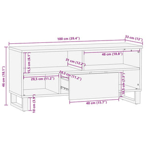 vidaXL TV Cabinet Black 100x33x46 cm Solid Wood Mango