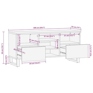 vidaXL TV Cabinet Black 100x33x46 cm Solid Wood Mango