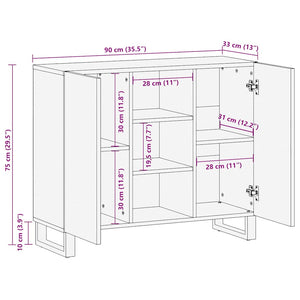 vidaXL Sideboard Black 90x33x75 cm Solid Wood Mango