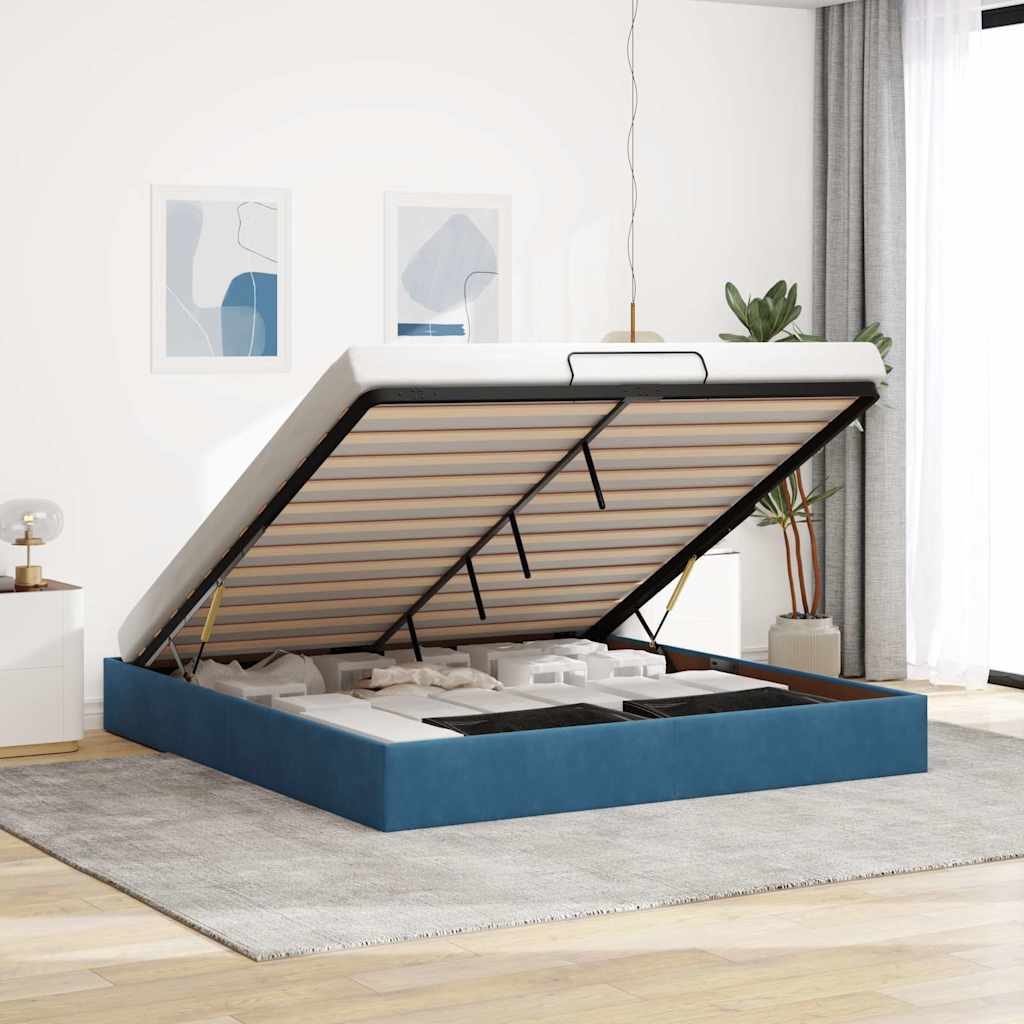 vidaXL Ottoman Bed Frame No Mattress Dark Blue 200x200 cm Velvet