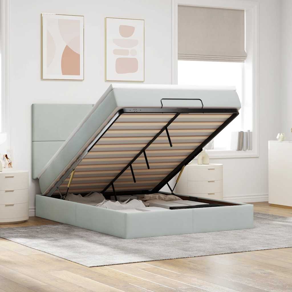 vidaXL Ottoman Bed with Mattresses Light Grey 140x200cm Velvet