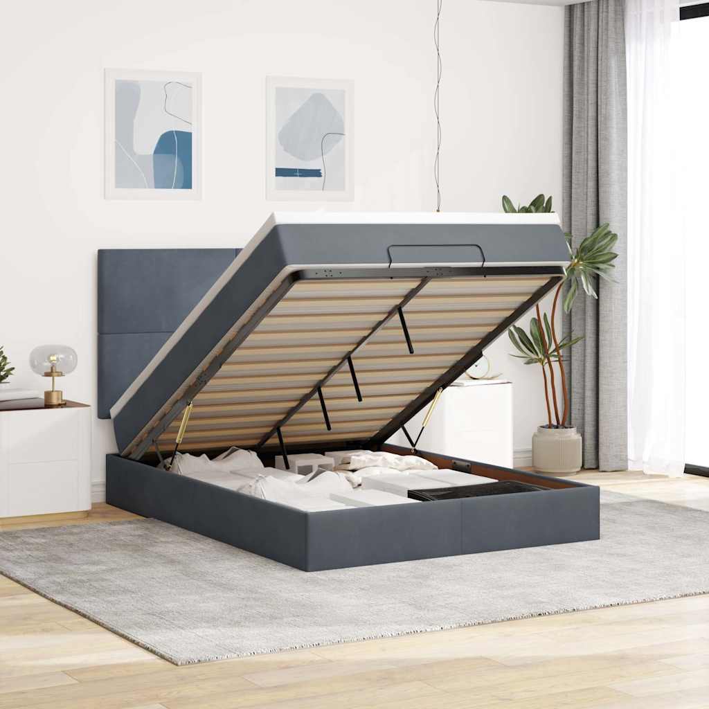 vidaXL Ottoman Bed with Mattresses Dark Grey 140x200cm Velvet