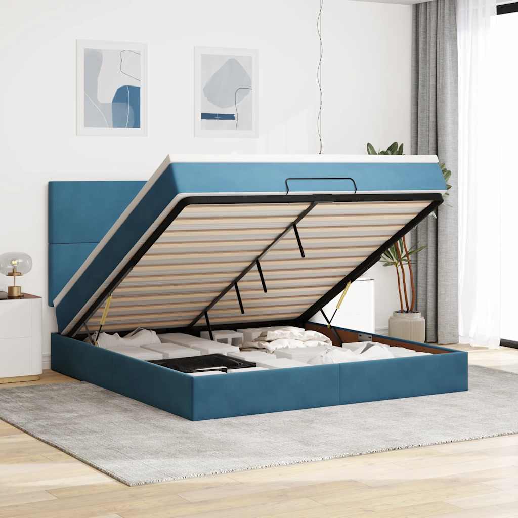vidaXL Ottoman Bed with Mattresses Dark Blue 160x200cm Velvet