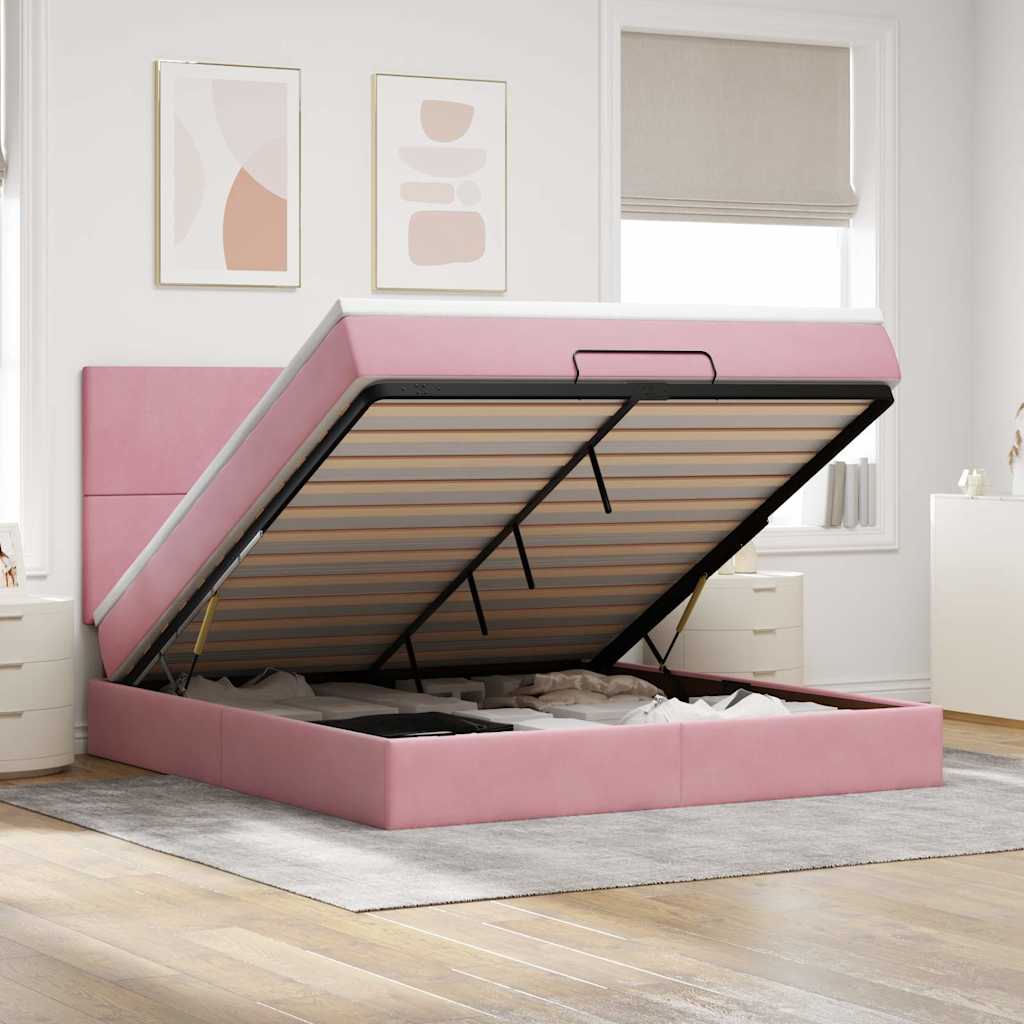 vidaXL Ottoman Bed with Mattresses Pink 160x200cm Velvet