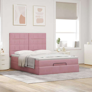 vidaXL Ottoman Bed with Mattresses Pink 140x200cm Velvet